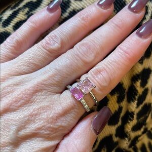 BP OG Rose Quartz and Pink Corundum Women's Ring Set - Size 6